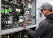 photo of worker in front of electrical panel
